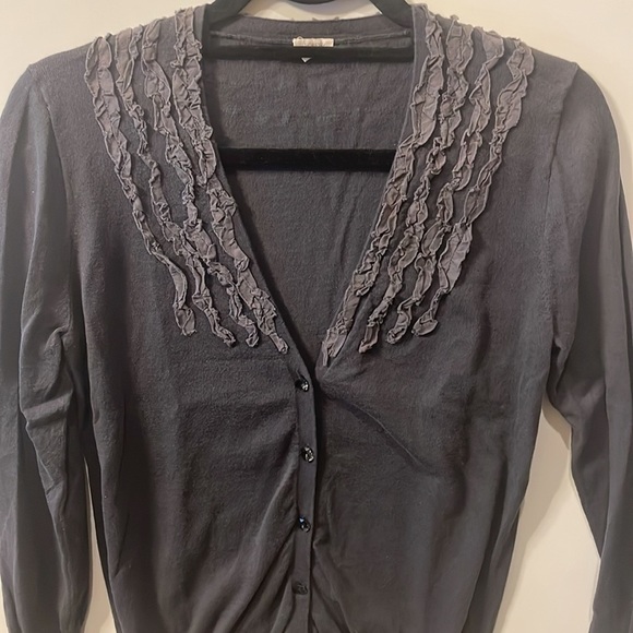 J. Crew Cotton Ruffle Neck  Cardigan - Picture 3 of 6